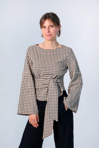 Bluse mit Bindebändern und U-Boot-Ausschnitt aus Bio-Baumwolle mit Vichy-Karo